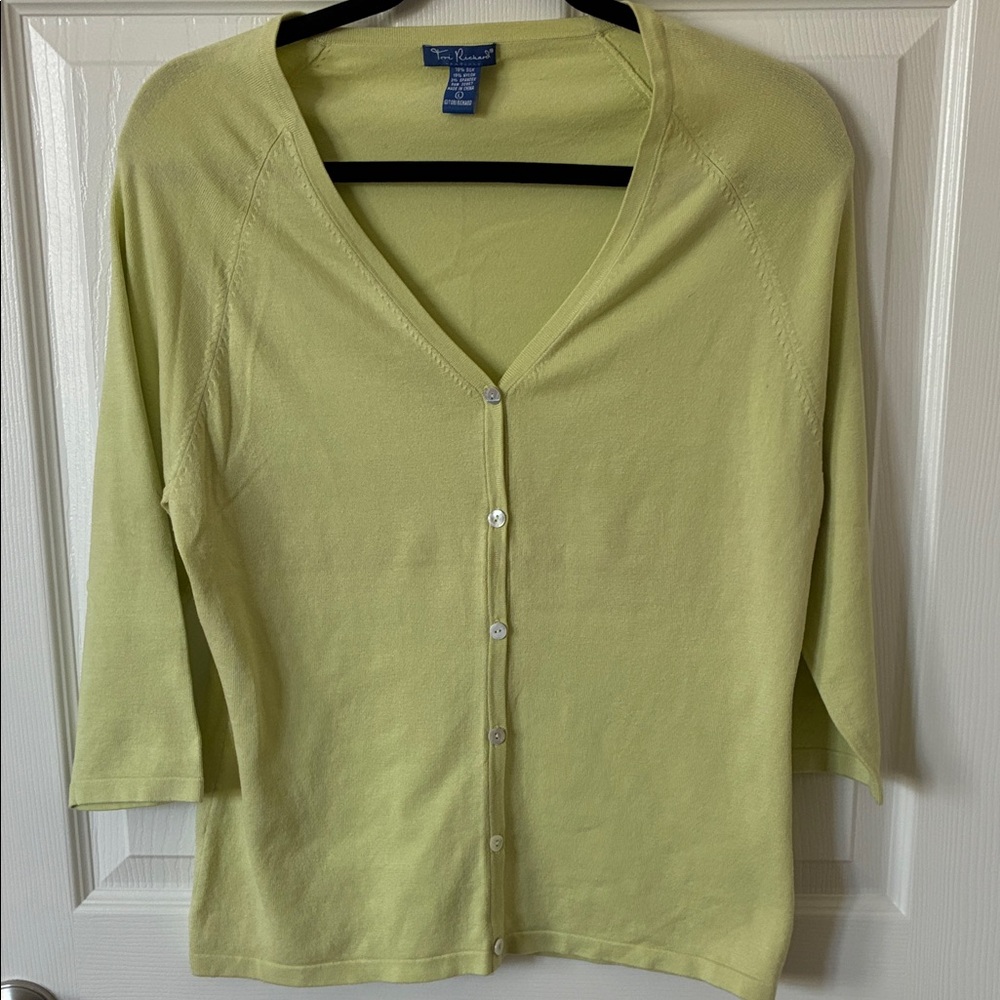 Tori Richard Light Green Button-Up Silk Blend Cardigan